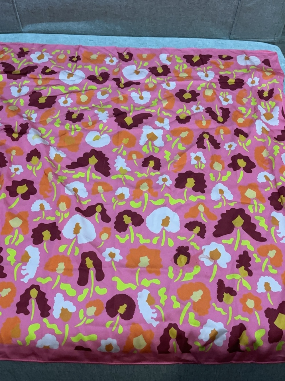 DevaCurl Pink Floral Silk Scarf with Orange, White & Burgundy Accents